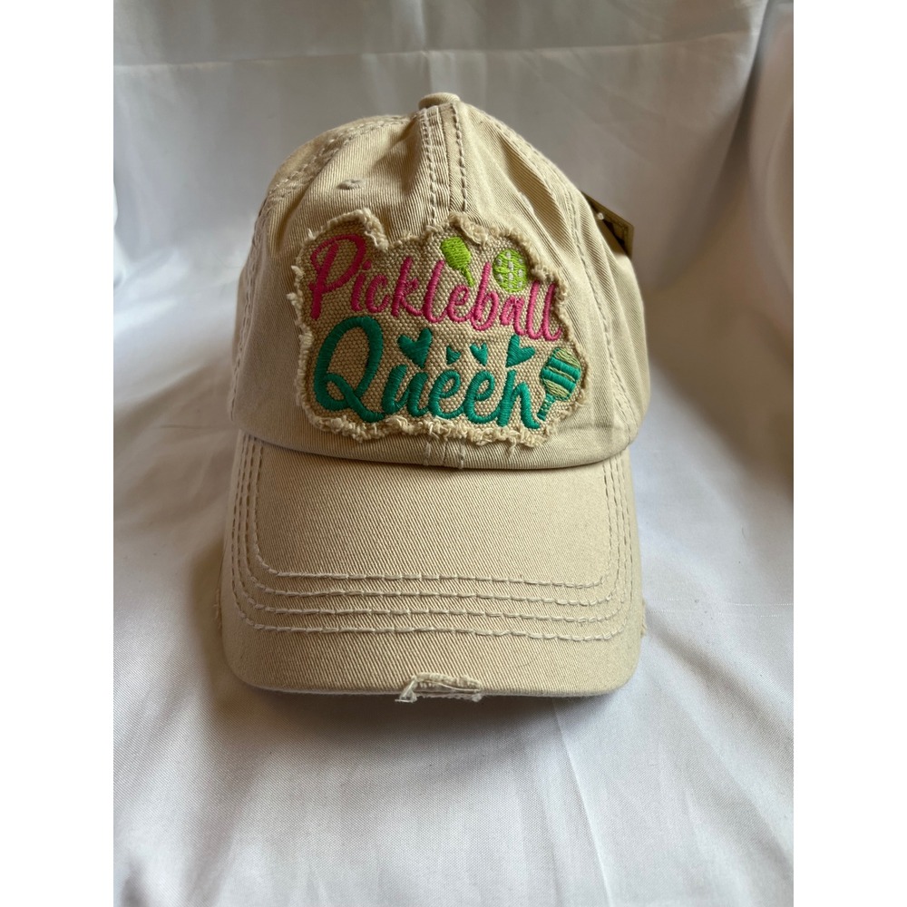 Pickleball Queen Hat Tan Distressed Baseball Cap Adjustable NWT